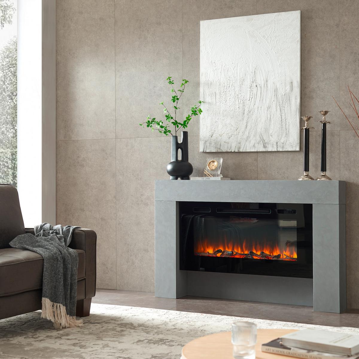 Elektrokamin Herkules - Grau, Basics, Holzwerkstoff/Metall (141/21/88cm)