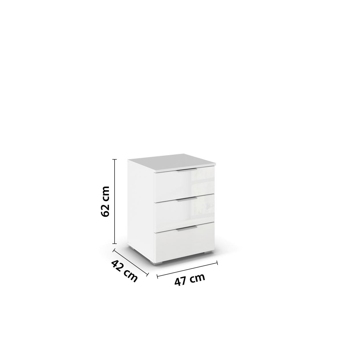 Nachtkästchen Mars 3l-Hg Weiß B: 52 cm - Weiß Hochglanz/Alufarben, Basics, Holzwerkstoff (40/52/40cm)