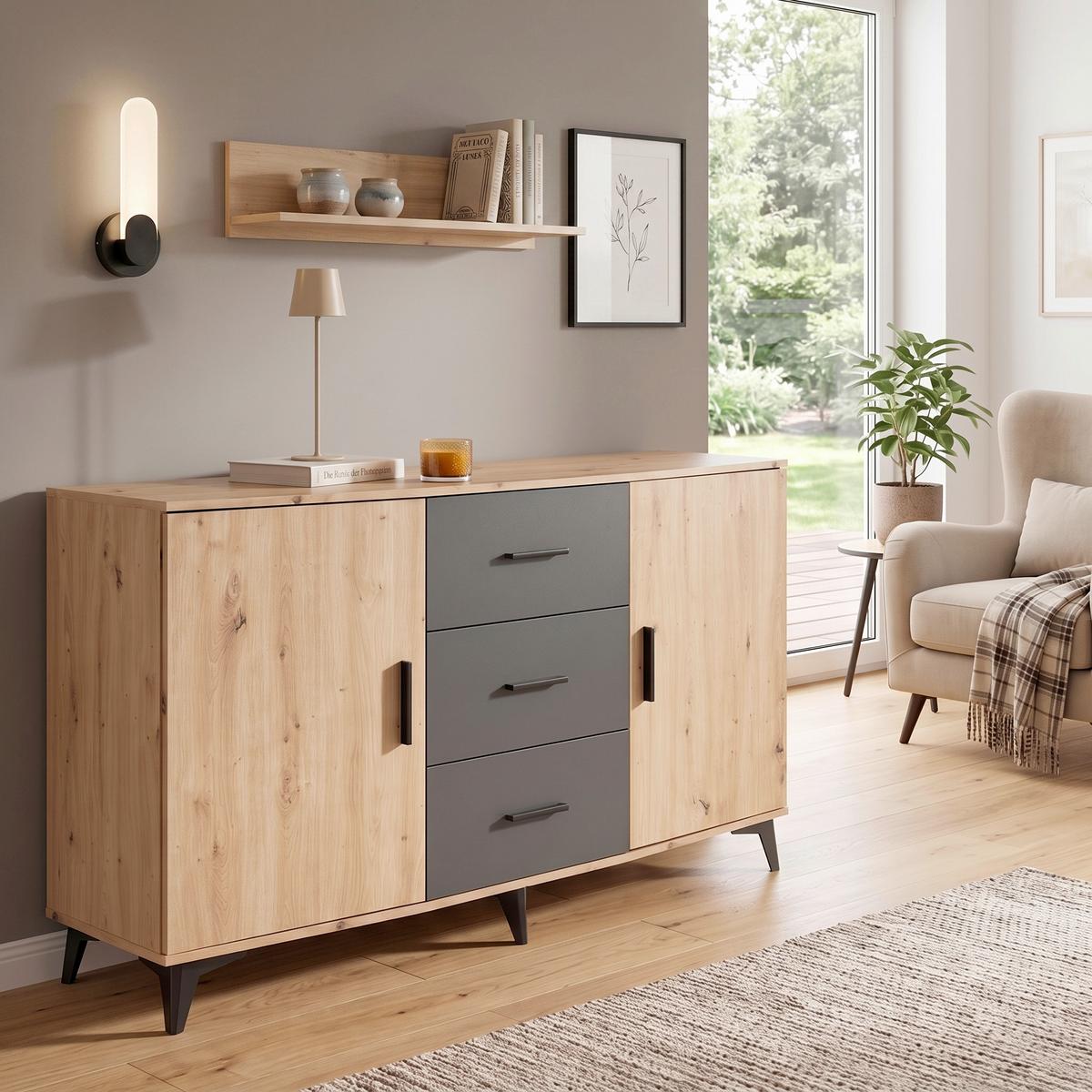 Komoda IVONA 160 - černá/antracitová, Trend, kompozitní dřevo/plast (160/90/45cm)