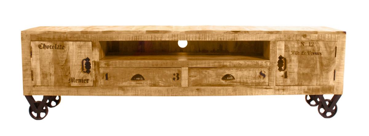 Lowboard Mangoholz B: 200cm - Schwarz/Naturfarben, Design, Holz/Metall (200/55/40cm) - MID.YOU