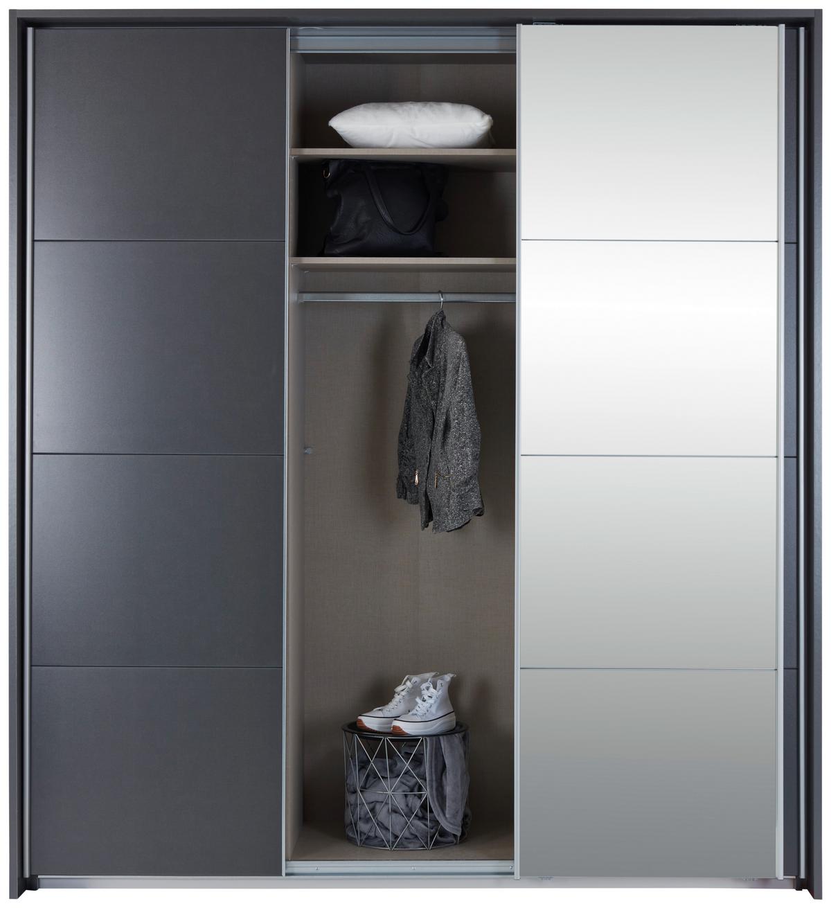Skriňa s posuvnými dverami MIAMI, Š/V/H:cca 203/229/62cm - sivá/hliníková, Modern, kov/kompozitné drevo (203/229/62cm)