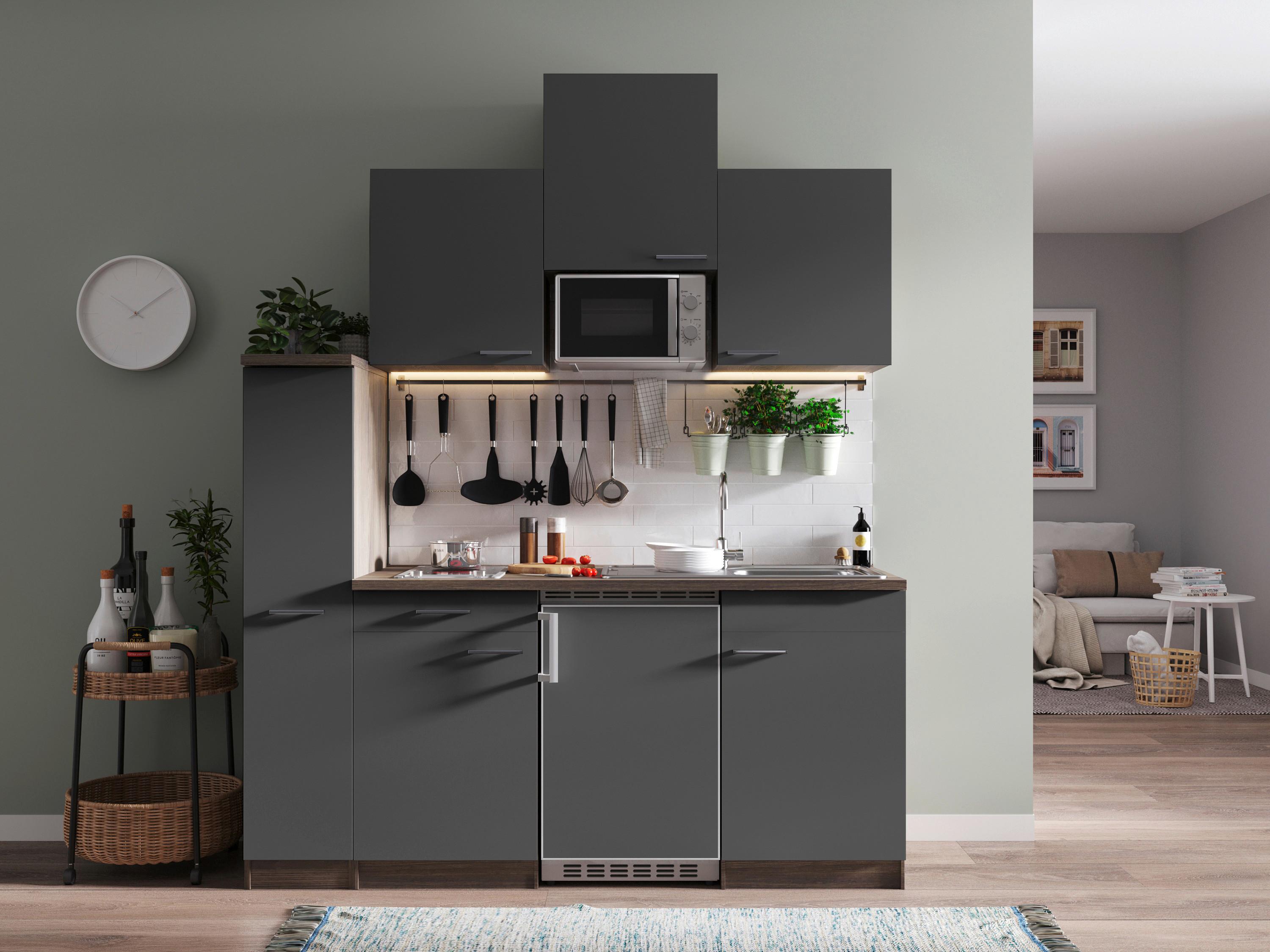 KÜCHENBLOCK OLIVER SINGLEKÜCHE 180 CM - Eichefarben/Grau, Basics, Holzwerkstoff (180cm) - Respekta