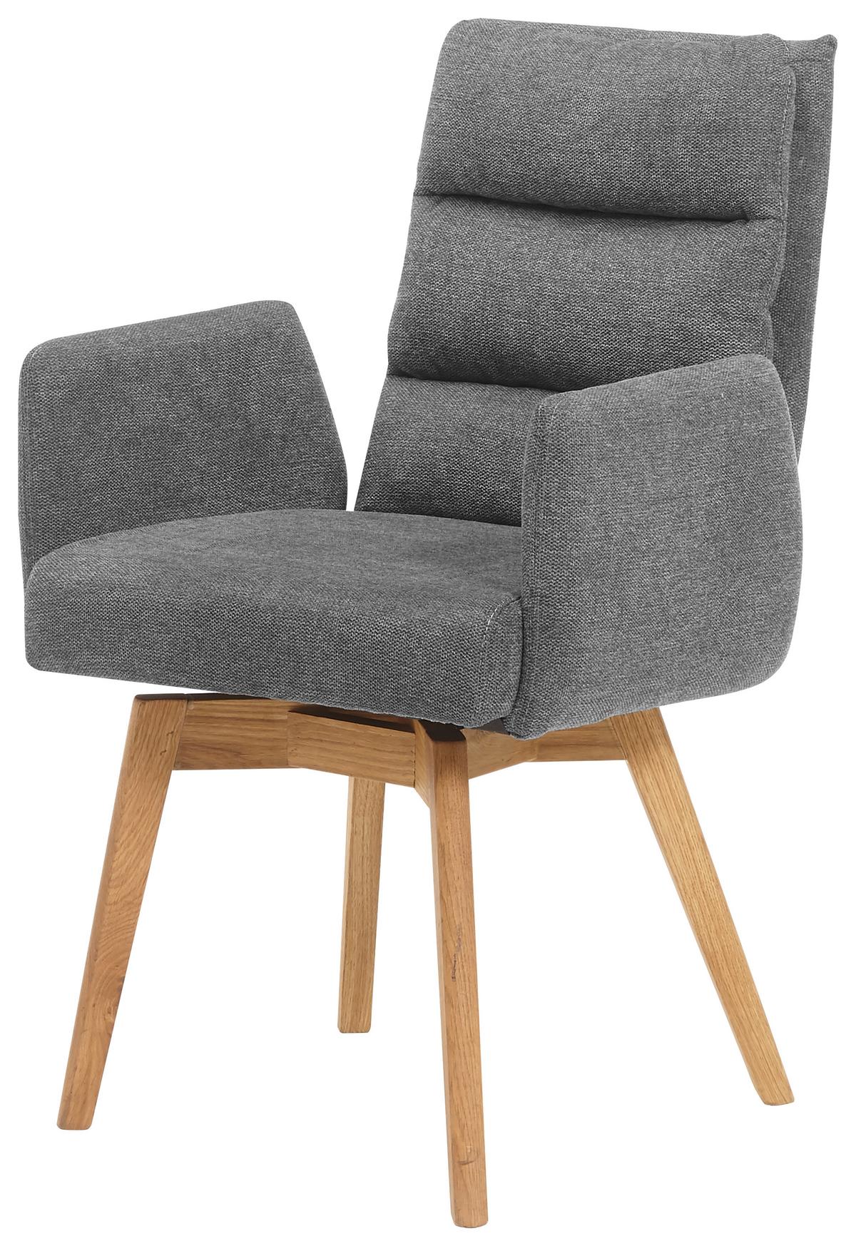 Armlehnstuhl Kampala Anthrazit Gepolstert - Eichefarben/Dunkelgrau, Basics, Holz/Textil (60/92/65cm) - MID.YOU