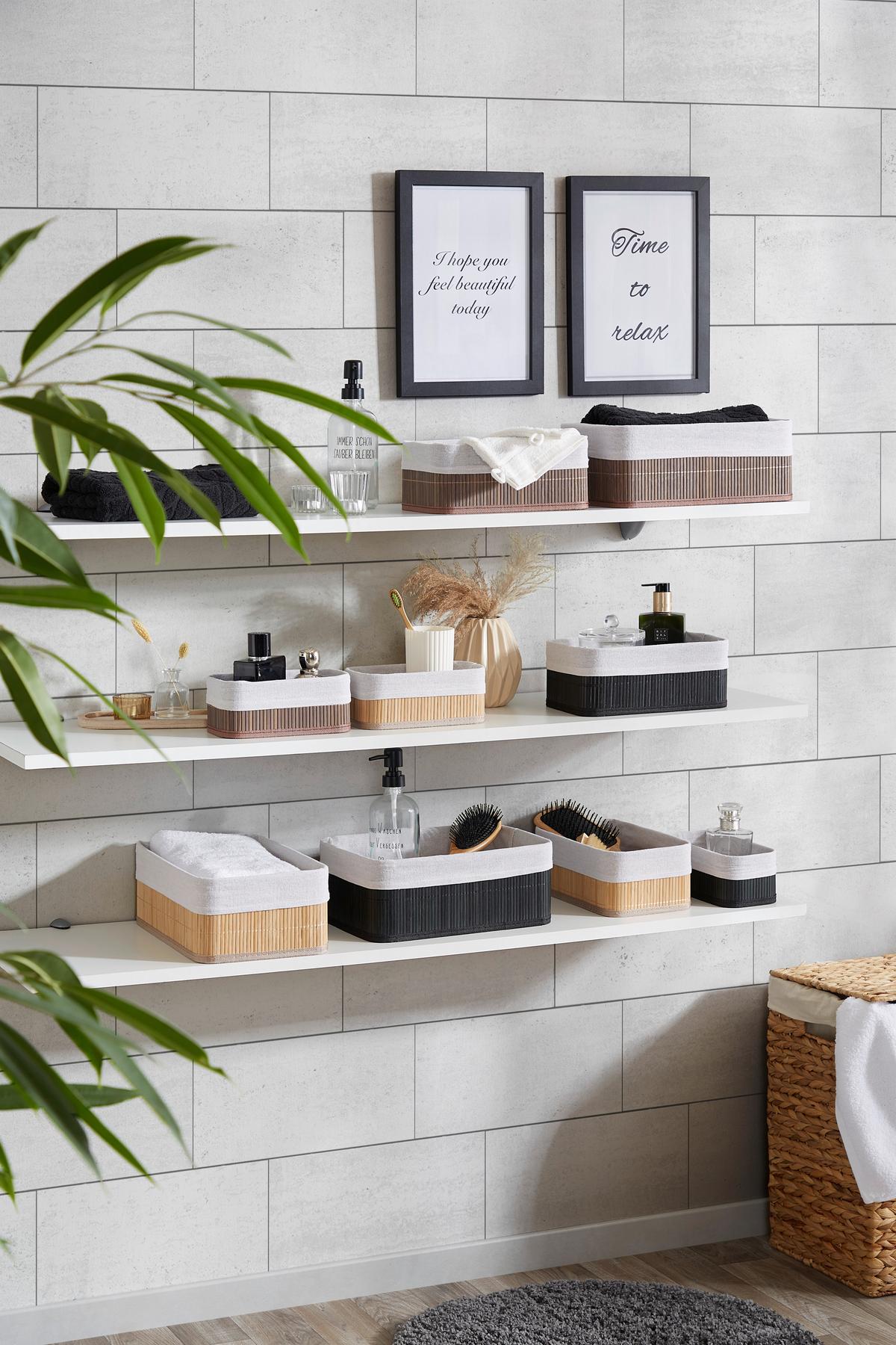 Aufbewahrungsbox Ursula 3er-Set Textil - Naturfarben/Weiß, Basics, Karton/Naturmaterialien - Luca Bessoni