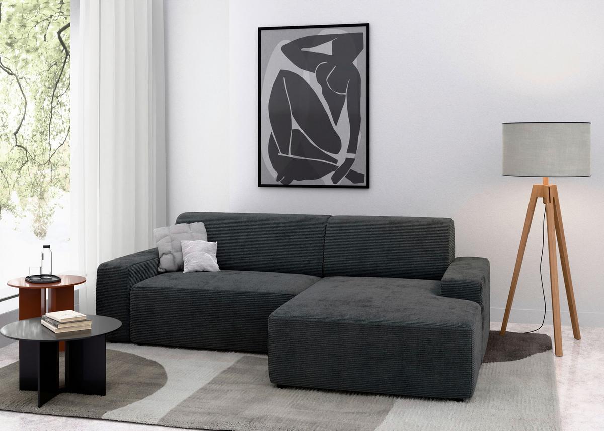 Ecksofa Wien Dunkelgrau S: 246x162 cm - Dunkelgrau/Schwarz, MODERN, Textil (246/162cm) - Trendmanufaktur