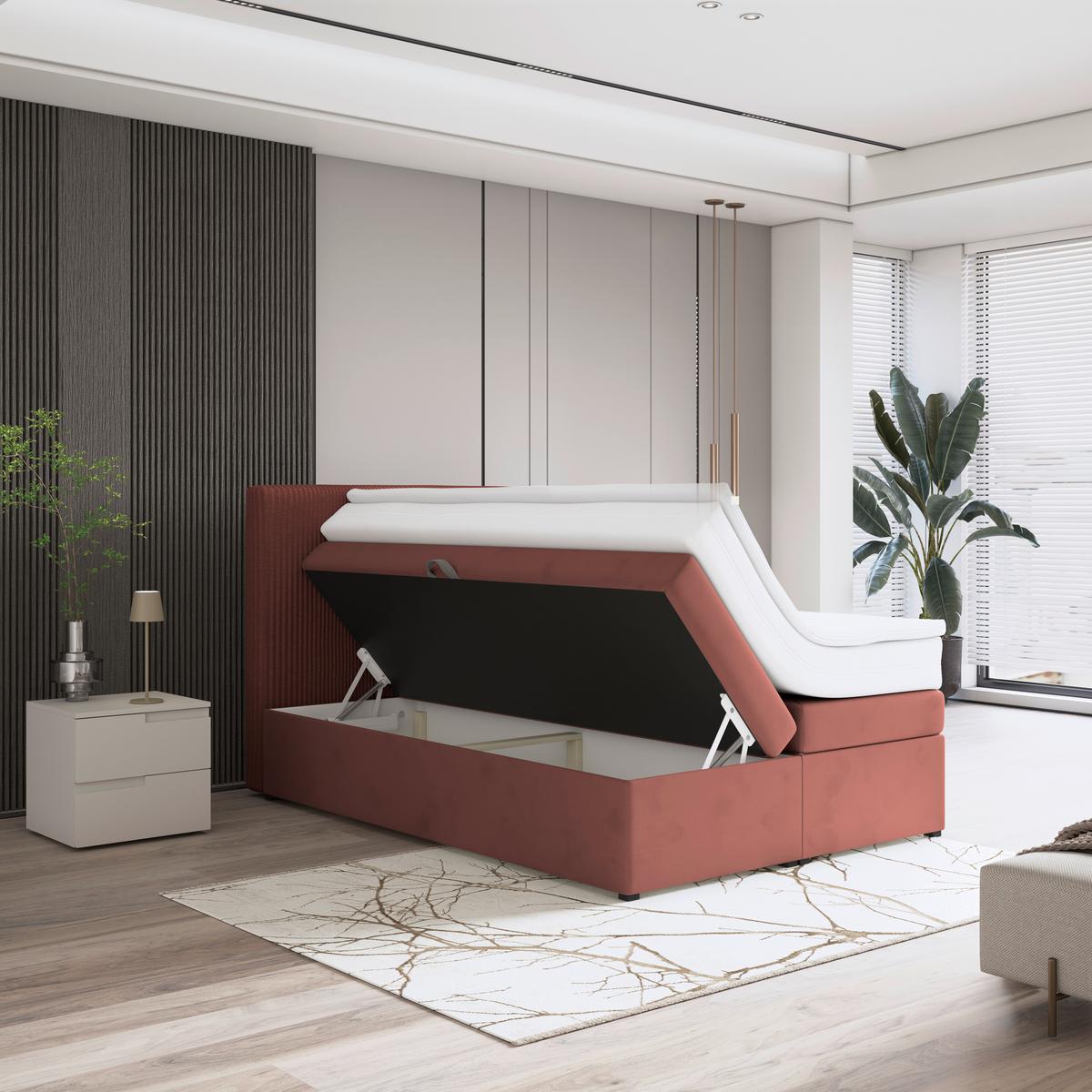 Boxspringbett mit Topper & Bettkasten 140x200 Rossa - Altrosa/Schwarz, MODERN, Holzwerkstoff/Textil (140/200cm)