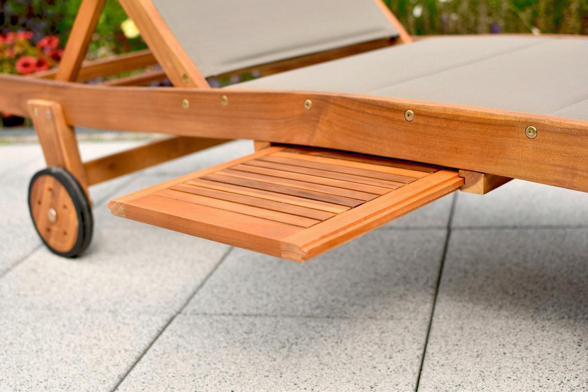 Sonnenliege Acapulco Akazie /Textil verstellbar mit Rollen - Taupe/Akaziefarben, KONVENTIONELL, Holz/Textil (94/63/197cm) - Gardenson