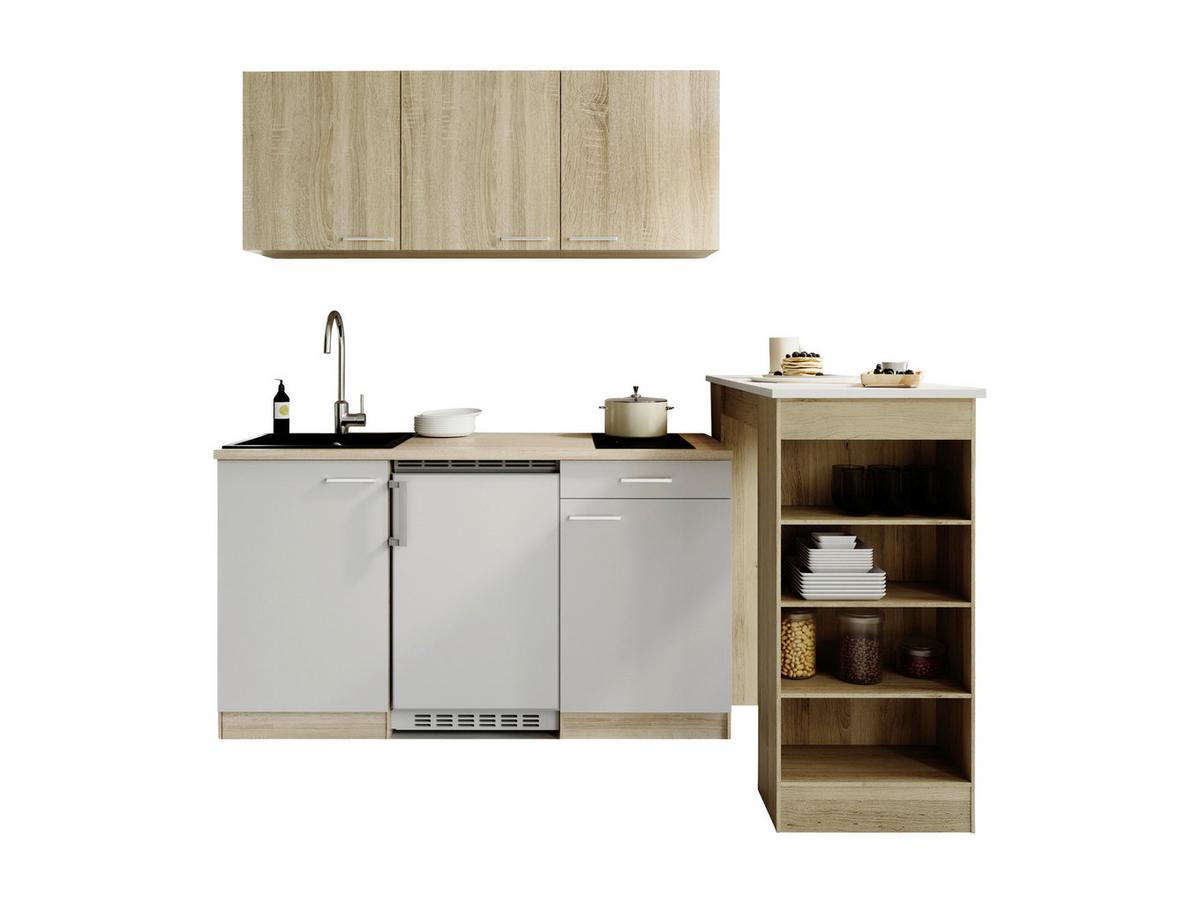Miniküche Ingrid Weiß/Eichefarben B: 150cm - Eichefarben/Weiß, Design, Holzwerkstoff (150cm) - Respekta