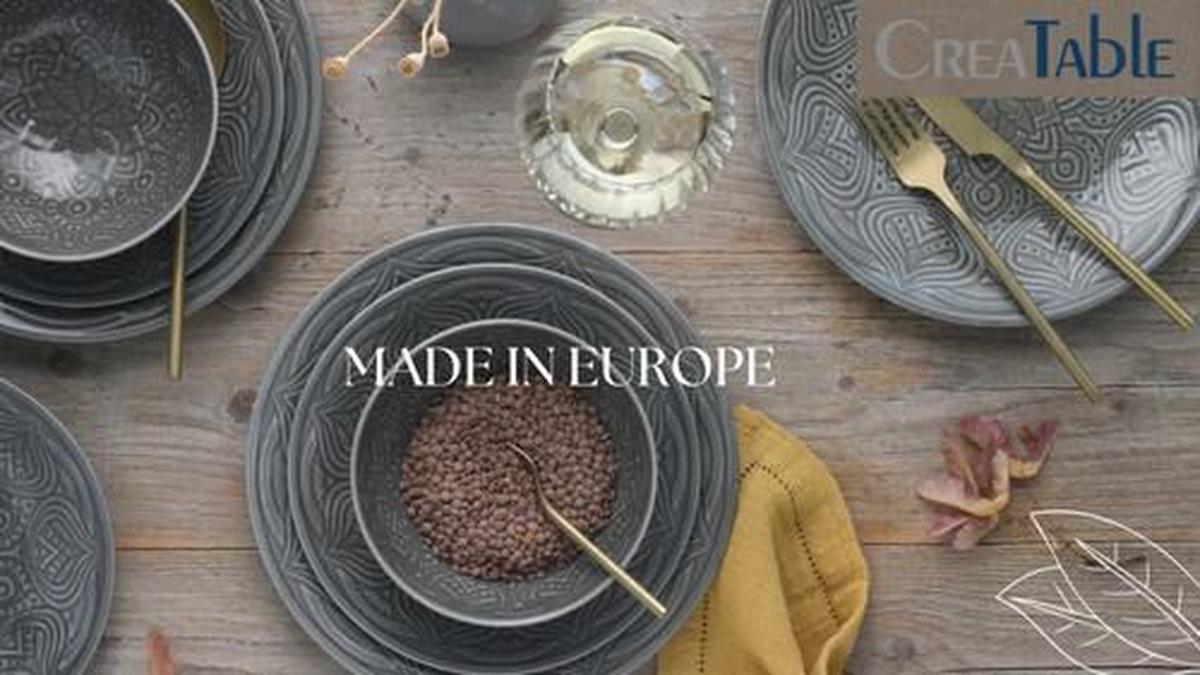 Jídlení souprava ORIENT MANDALA, 12-dílná - tmavě šedá, Trend, keramika - Creatable