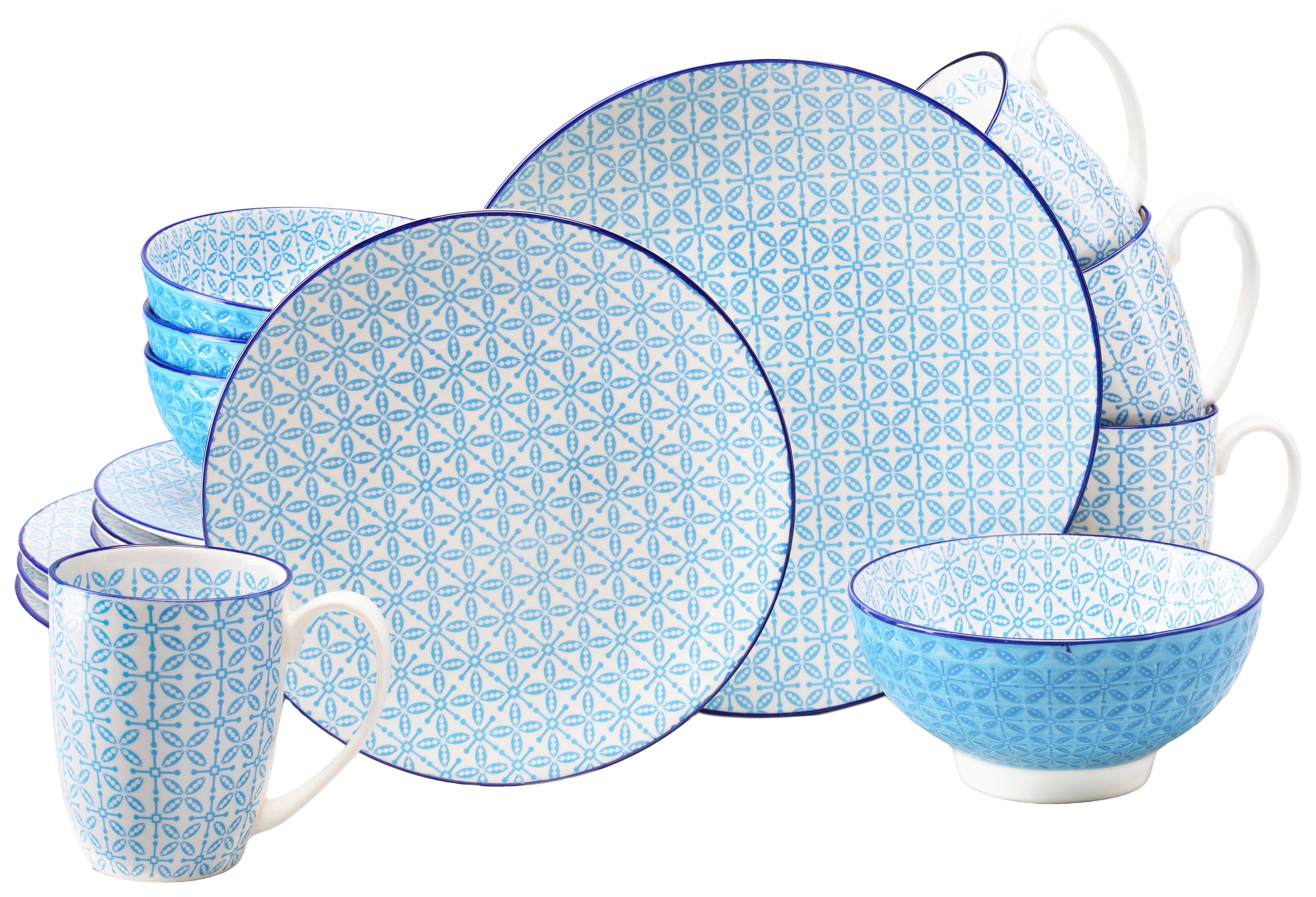 Kombiservice, 16-Teilig für 4 Personen, Steinzeug - Weiß/Hellblau, Basics, Keramik - Creatable