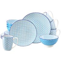 Kombiservice, 16-Teilig für 4 Personen, Steinzeug - Weiß/Hellblau, Basics, Keramik - Creatable