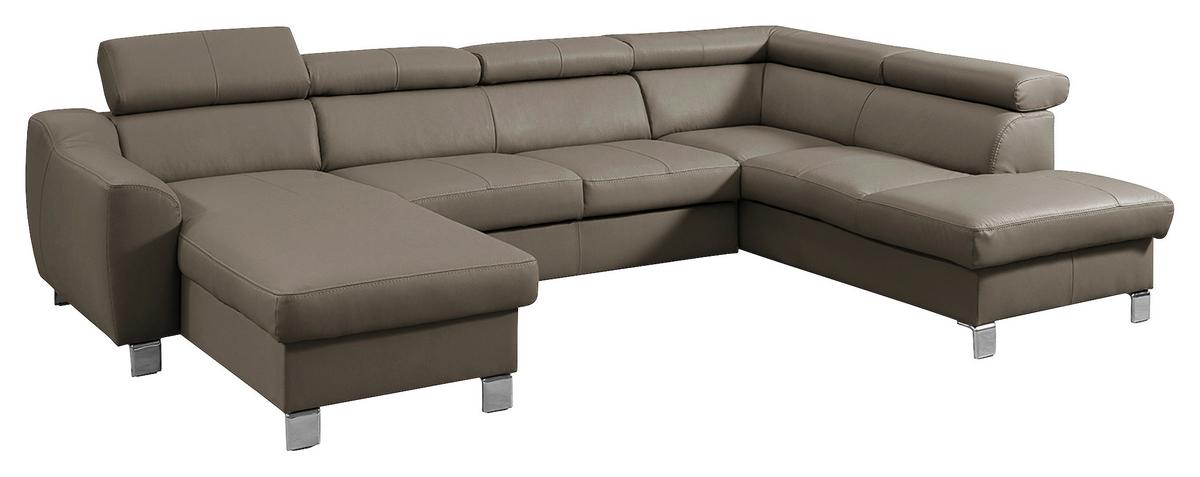 Wohnlandschaft Aspen Taupe U-Form: 175 Cm - Taupe/Chromfarben, Design, Leder/Textil (175/315/208cm) - Livetastic