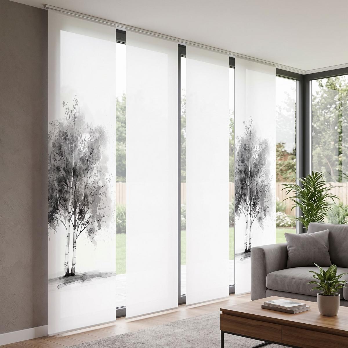 PANELOVÝ ZÁVĚS TREE 4ER SET - bílá/vysoce lesklá šedá, Natur, textil (60/245cm)