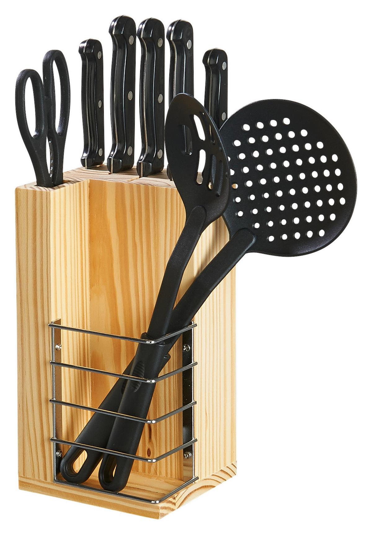 Küchen-Starterset Kunststoff/ Metall, 18-teilig - Schwarz/Weiß, Basics, Glas/Holz (39/16,5/41,5cm)