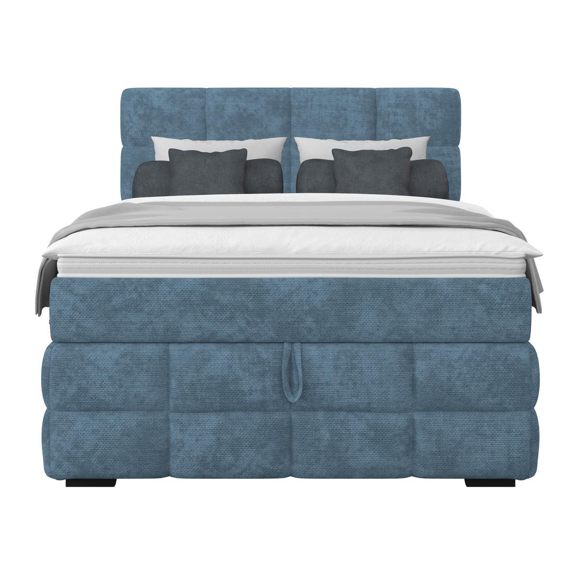 Čalúnená posteľ VEGA 140x200 cm, modrá - modrá/čierna, Trend, drevo/textil (140/200cm)