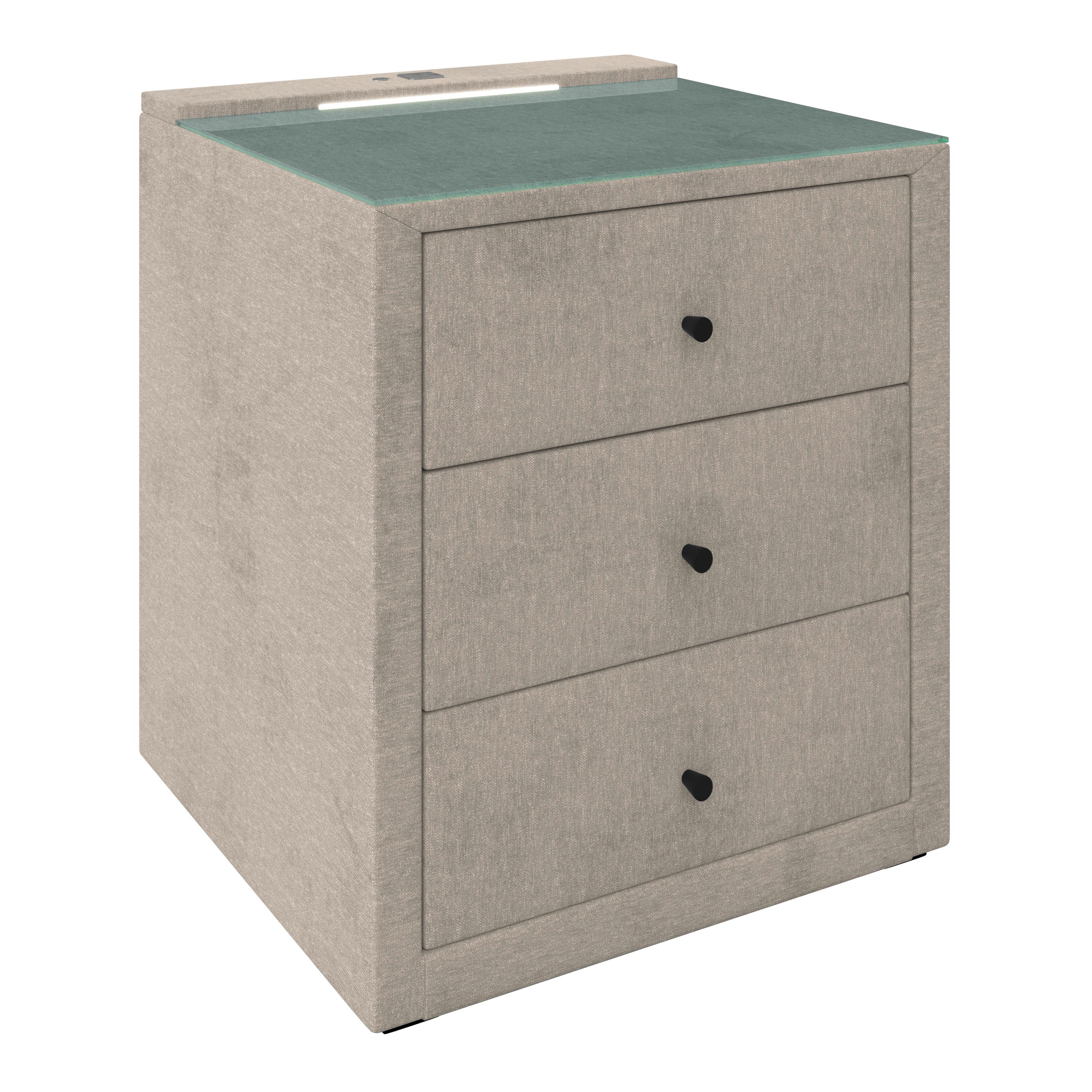 Nachtkästchen Maya - Sandfarben/Schwarz, MODERN, Glas/Holzwerkstoff (48/56/45,5cm)