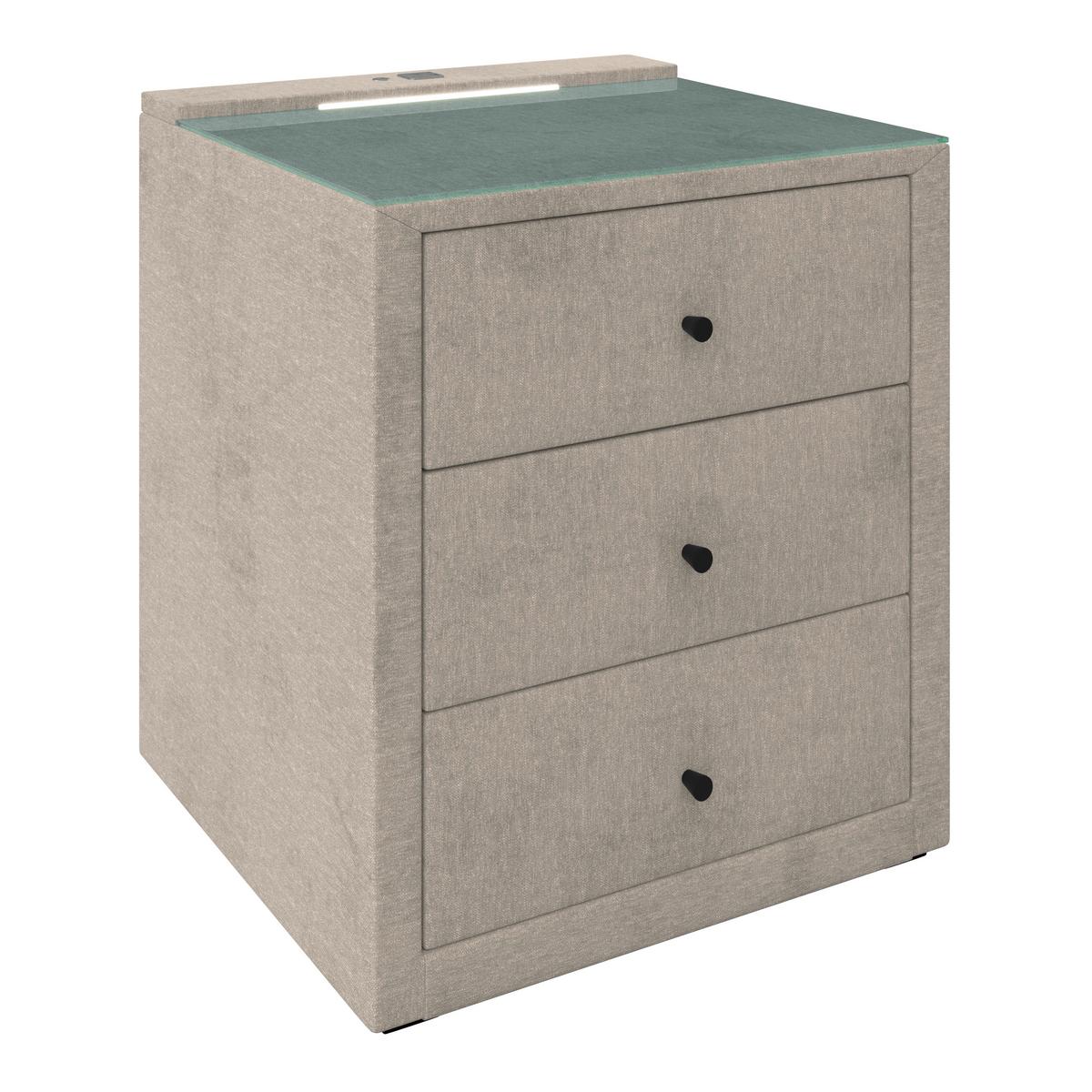 Nachtkästchen Maya - Sandfarben/Schwarz, MODERN, Glas/Holzwerkstoff (48/56/45,5cm)