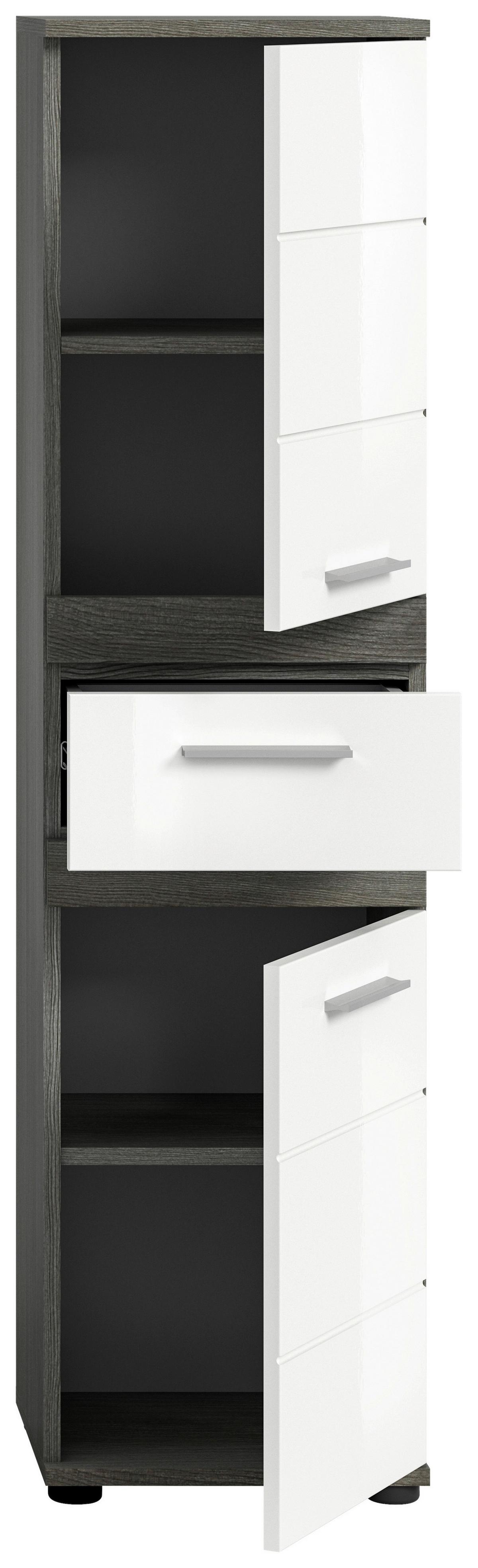 Badezimmer Blake Weiß Hg B: 150 cm - Weiß Hochglanz/Schwarz, MODERN, Glas/Holzwerkstoff (150cm) - MID.YOU