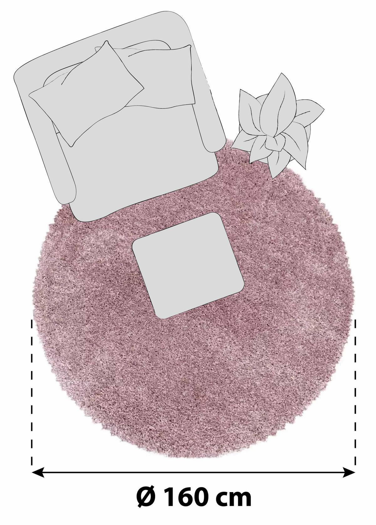 Hochflor Teppich Rosa Fluffy Rund Ø 160 Cm - Rosa, Basics, Textil (160cm)