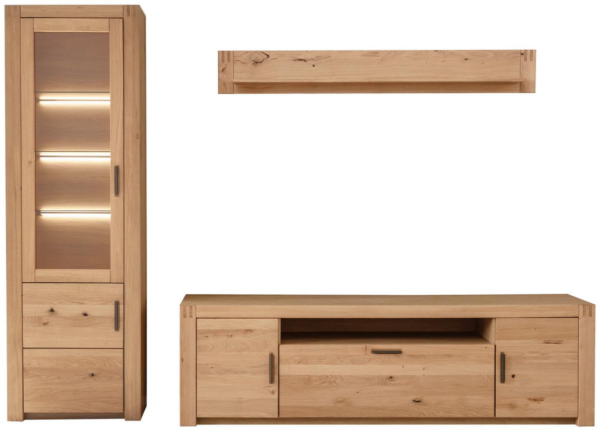 Wohnwand Prag - Eichefarben, Design, Glas/Holz (283/203/50cm)