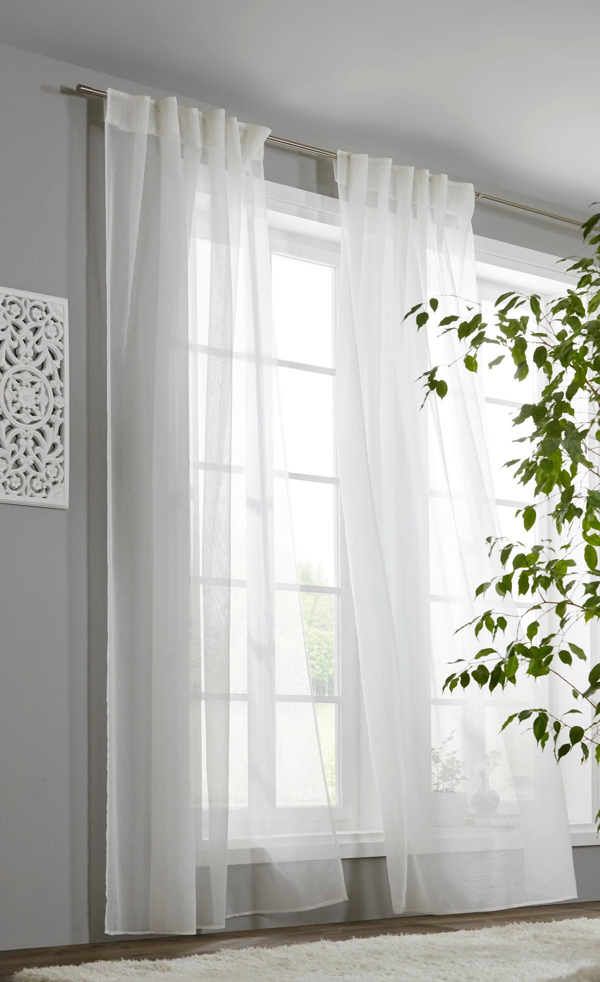 HOTOVÝ ZÁVES LEO TRANSPARENT 2 KS -AKT- - biela, Konventionell, textil (140/255cm) - Premium Living