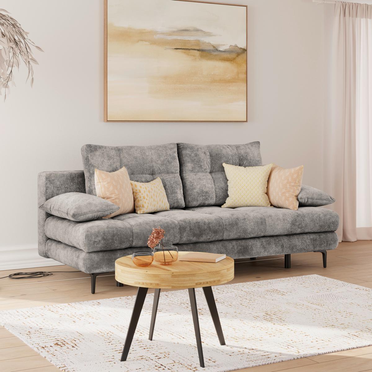 Schlafsofa Perla Grau B: 203 cm - Schwarz/Grau, KONVENTIONELL, Textil (203/94/96cm)