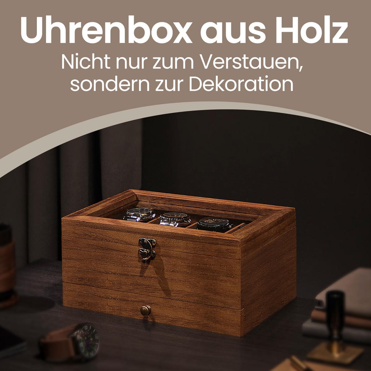 Uhrenbox Braun B: 27 Cm - Braun, Basics, Holz/Metall (27/12,5/19cm)