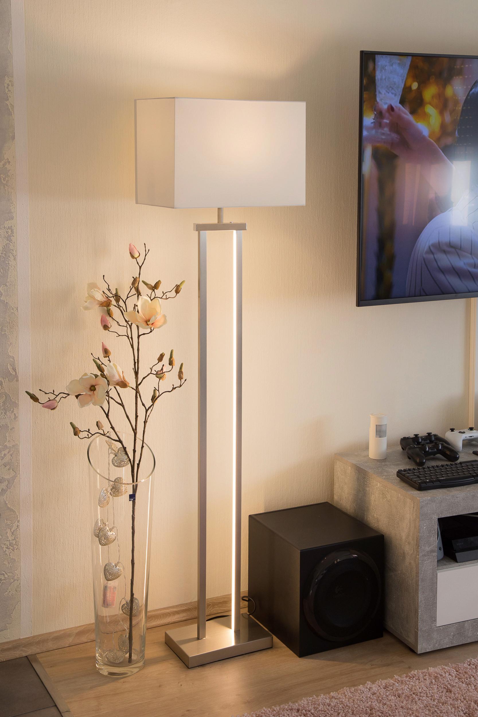 LED-Stehleuchte 40470201x Sydney - Weiß/Nickelfarben, KONVENTIONELL, Textil/Metall (27/40/150cm) - Globo