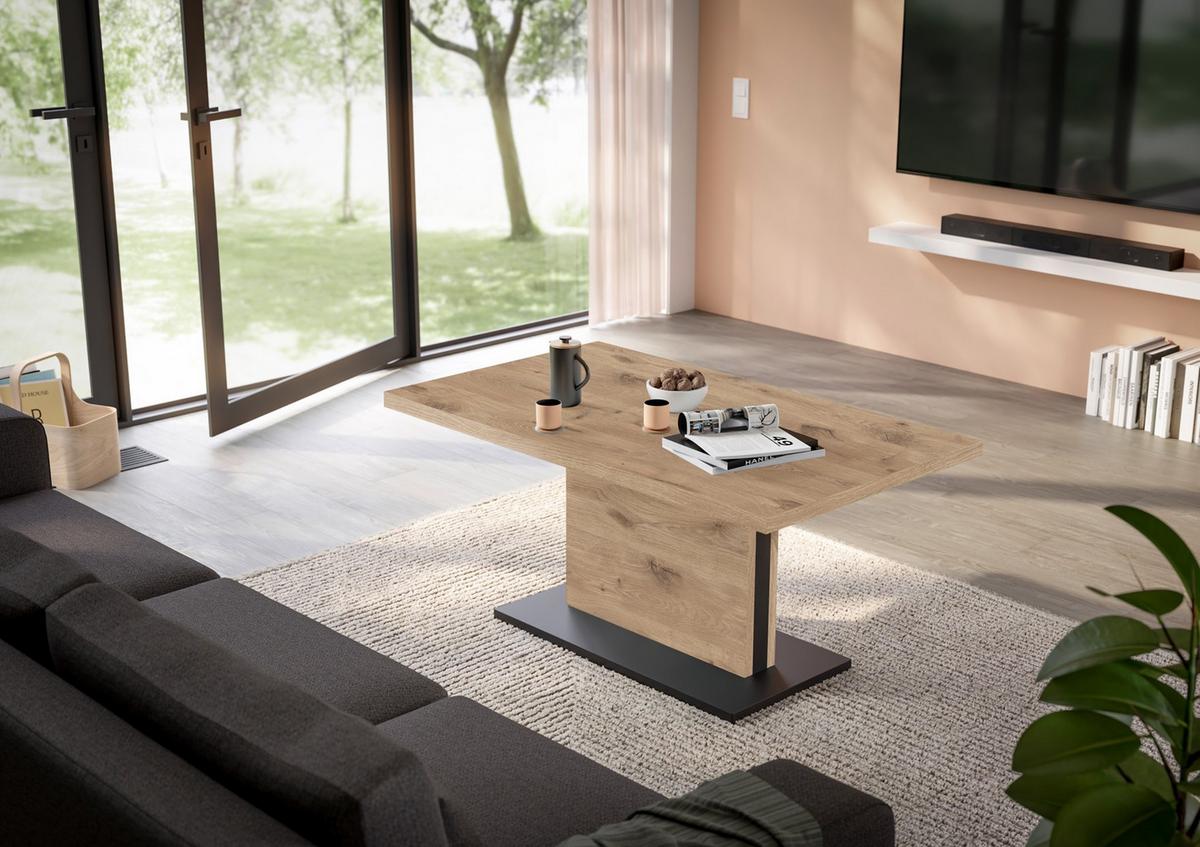 Couchtisch Lift Eiche Artisan/Schwarz B: 120cm - Eichefarben/Schwarz, Design, Holzwerkstoff/Metall (120/55-69/70cm) - MID.YOU