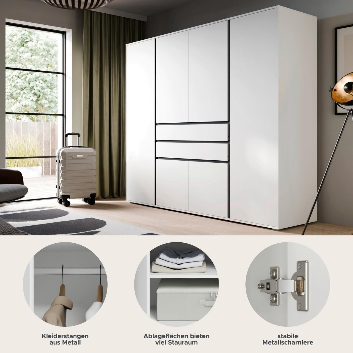 DREHTÜRENSCHRANK Falun Weiß B: 197cm - Weiß, MODERN, Holzwerkstoff (197/194/56cm) - MID.YOU