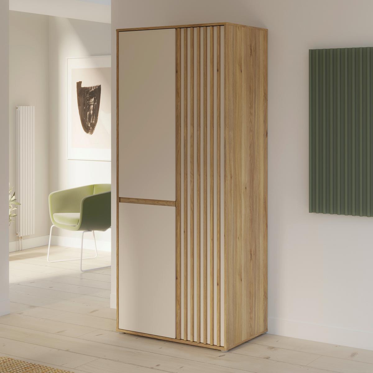Comodă Înaltă Eliston - tölgyfa színű/homokszínű, Natur, műanyag/faalapú anyag (84/200,1/54cm) - Modern Living