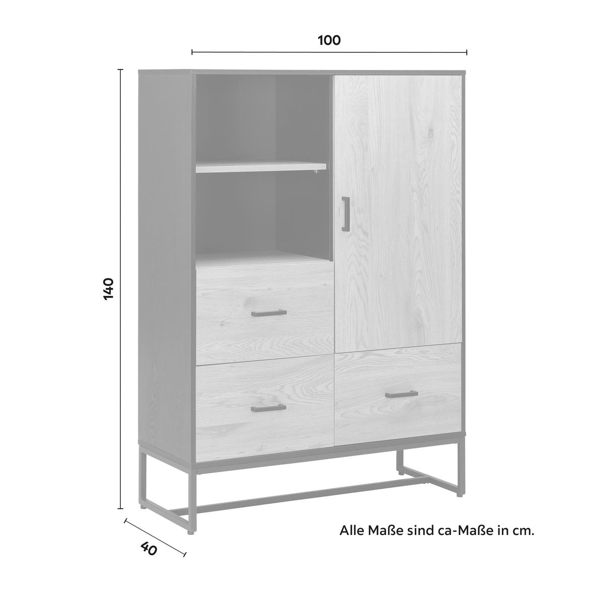 Komoda GIORGIA - čierna/farba duba, Modern, kov/kompozitné drevo (100/140/40cm) - Bessagi Home