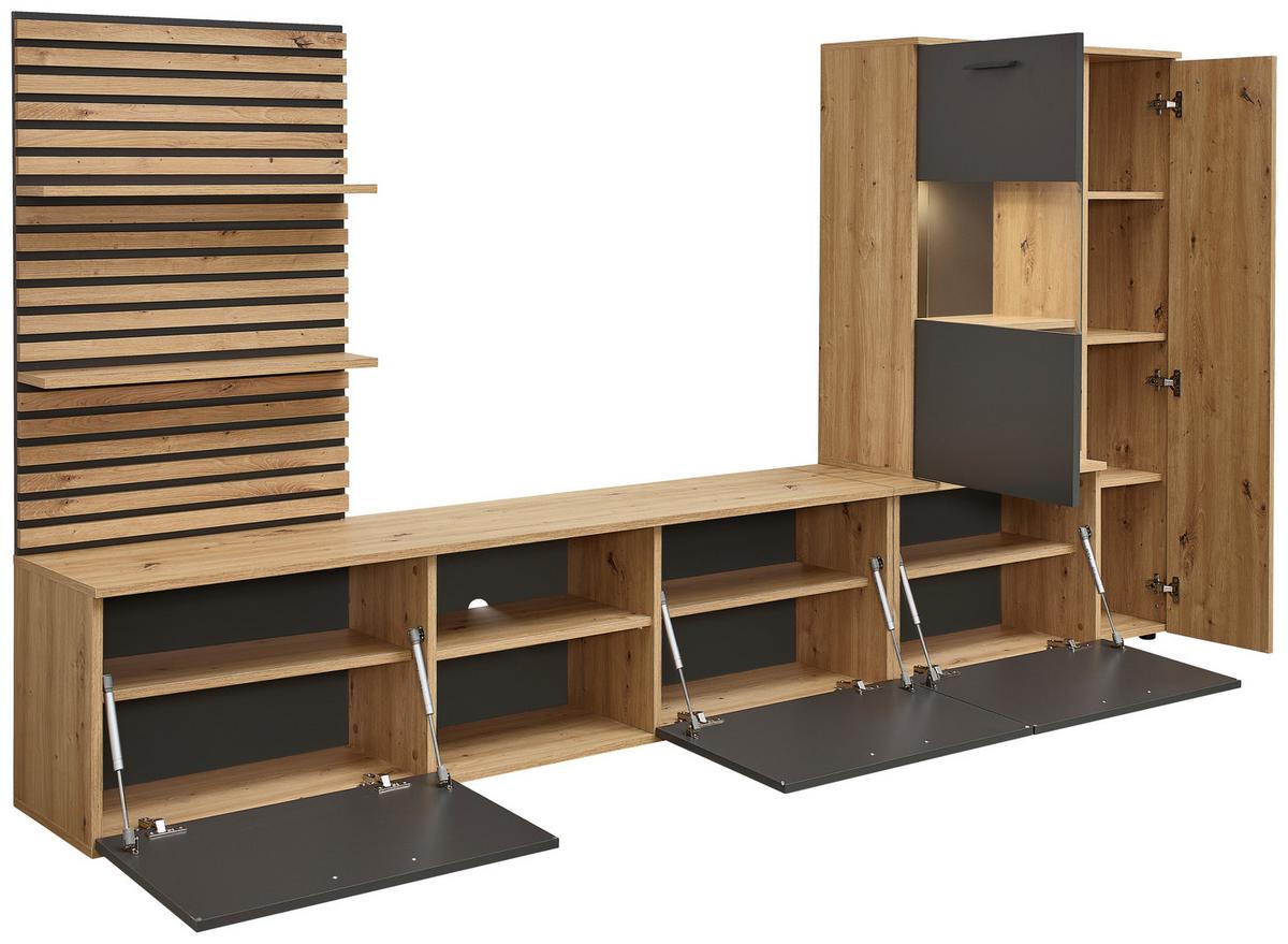 Szekrénysor Heathrow - Artisan tölgy/antracit, Design, faalapú anyag/Üveg (250/135/38cm) - MID.YOU