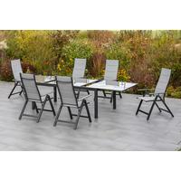 Gartentisch ausziehbar Semi Metall/Glas L: 200-300 cm - Graphitfarben/Grau, KONVENTIONELL, Glas/Metall (200-300/110/75cm) - Gardenson