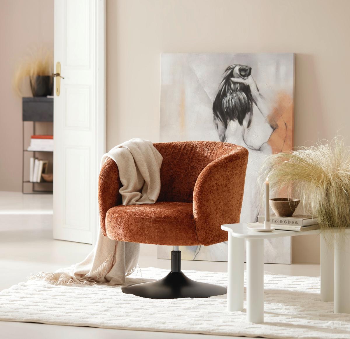 Otočná stolička GIRO, terakotová ženilka, max.120 kg - čierna/terakota, Modern, kov/textil (67/68/73cm) - Premium Living