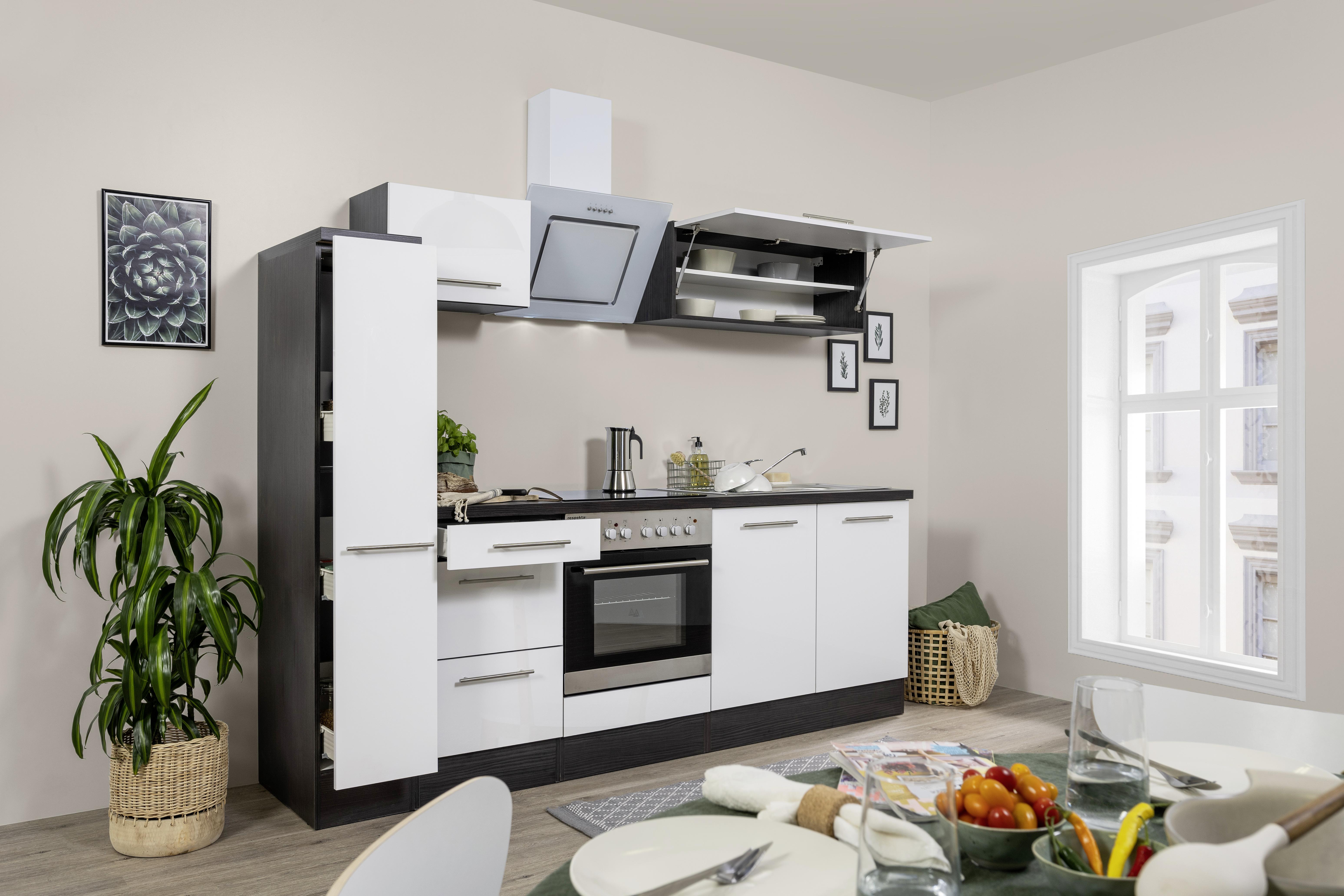 Küchenzeile Rp240ewc mit Geräte 240 cm Grau/Weiß - Weiß/Grau, Basics, Holzwerkstoff (240cm) - Respekta