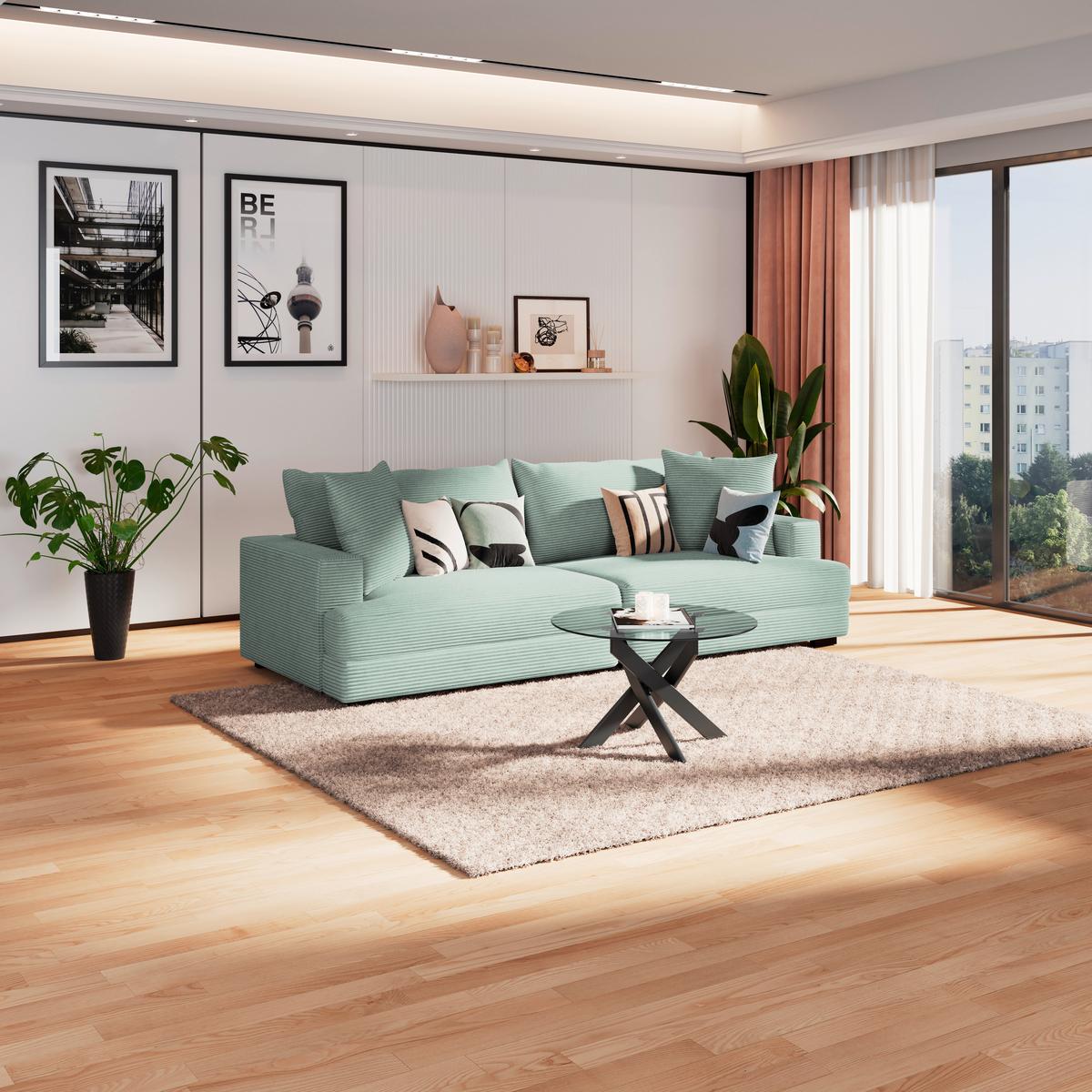 Big Sofa Pelle Mit Kissen B: 261 Cm Salbeigrün - Wengefarben/Salbeigrün, Trend, Textil (261/124cm) - Luca Bessoni