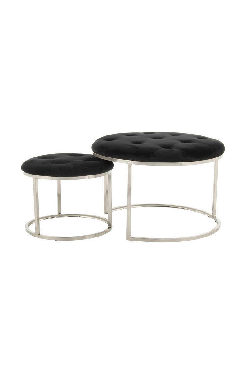 Hocker Becky Schwarz Silber Sitz Gepolstert 2er-Set