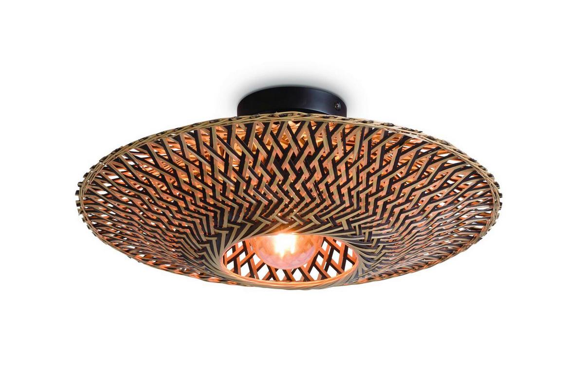 Deckenleuchte Bali D: 47 Cm 1-Flammig - Hellbraun/Schwarz, Natur, Naturmaterialien/Metall (47/26cm) - Good & Mojo
