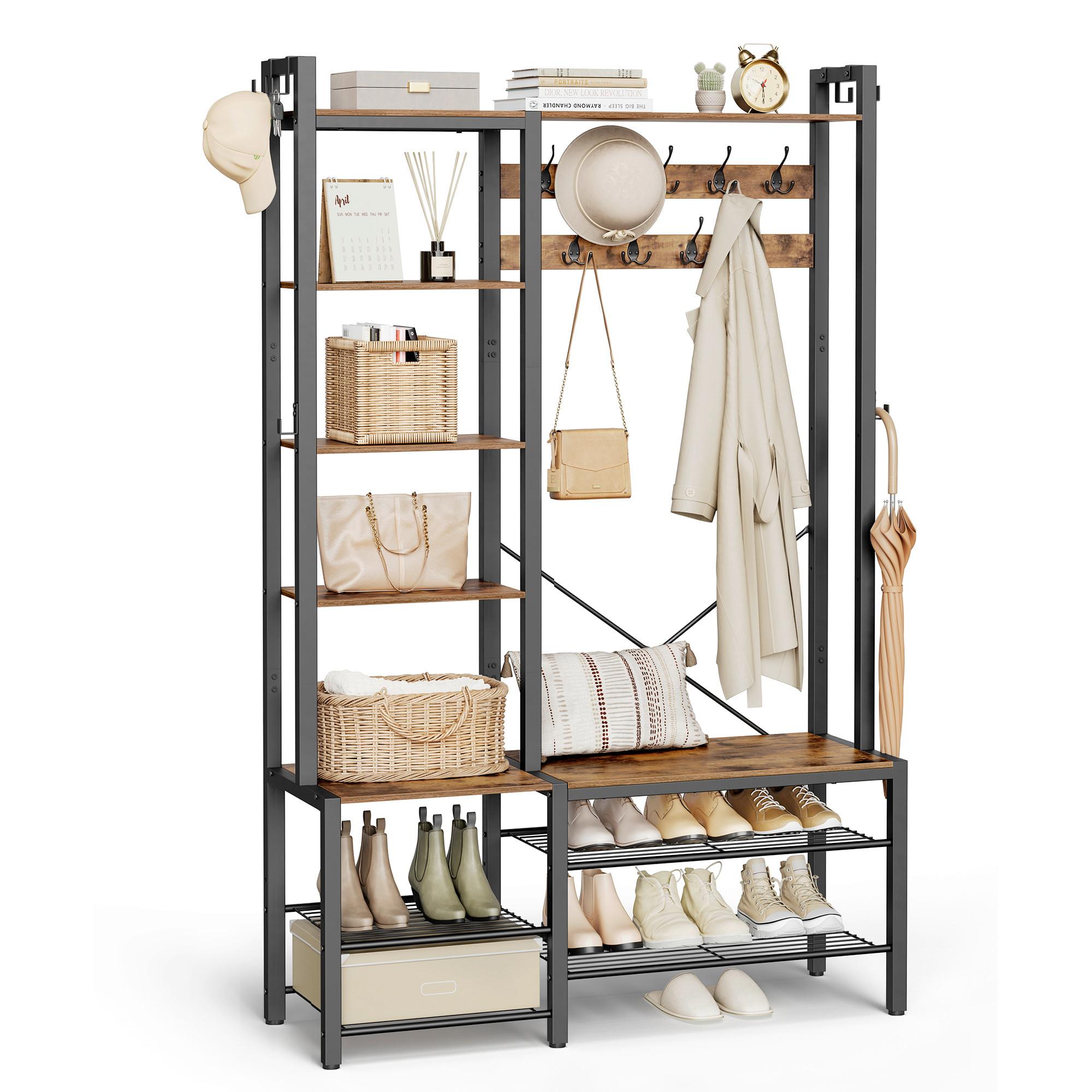 Garderobe Hsr426b01 - Dunkelbraun/Schwarz, Trend, Holzwerkstoff/Metall (120/190/40cm) - MID.YOU