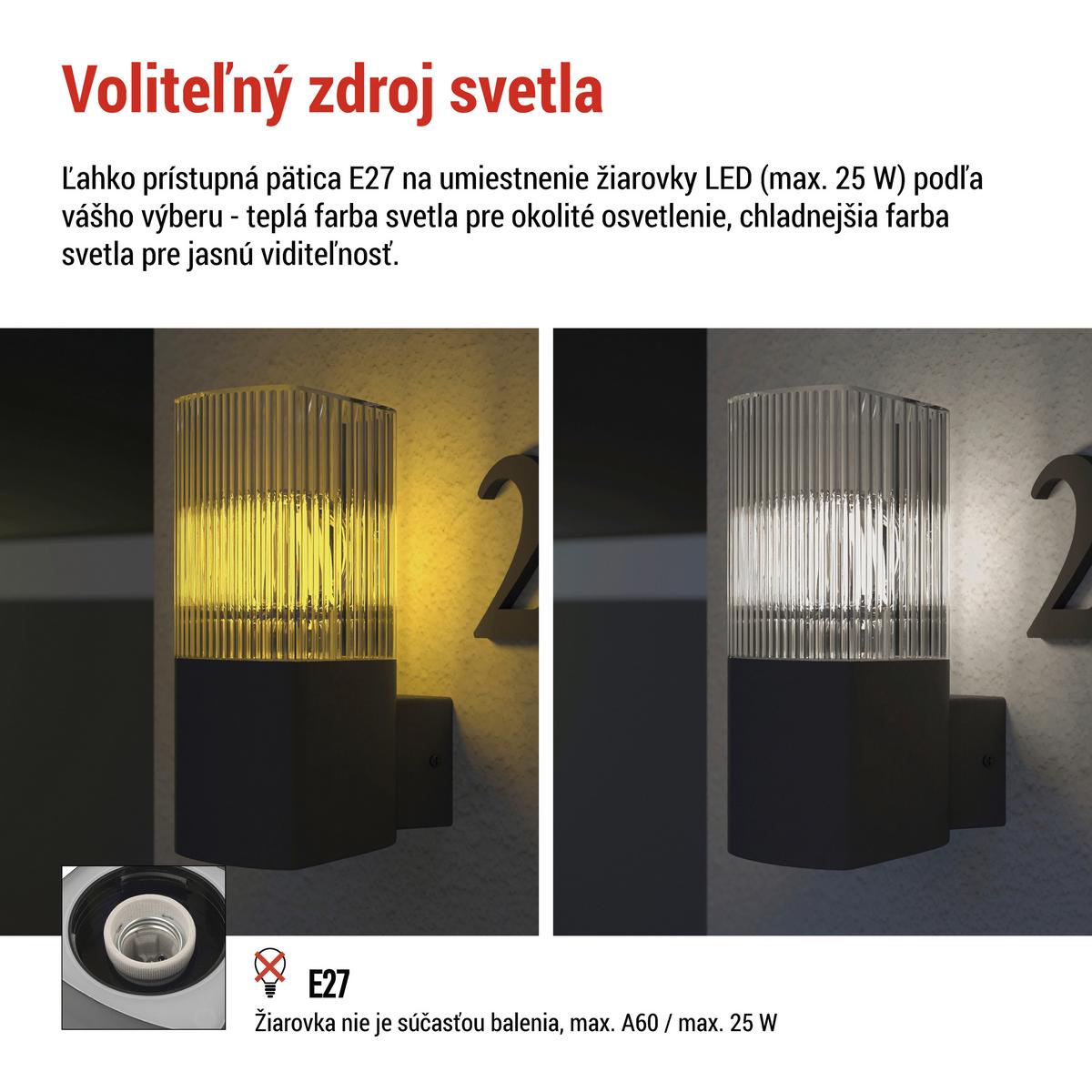 VONKAJŠIE LED SVIETIDLO LANA - antracitová, Modern, kov/plast