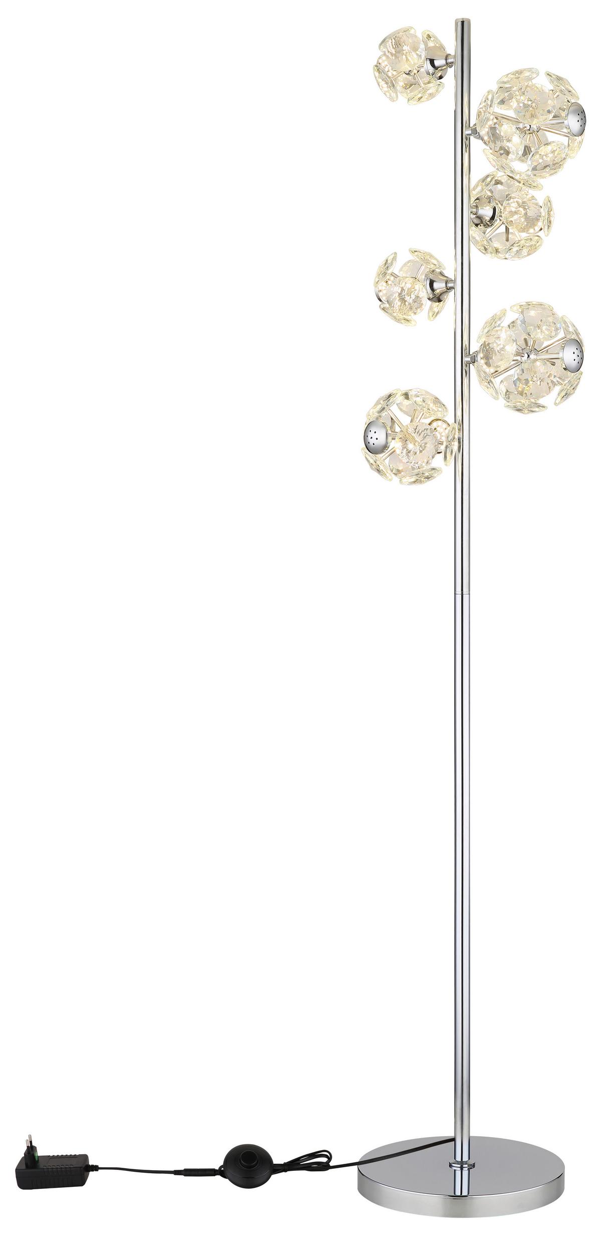 LED-Stehleuchte Virina Klar Chromfarben L: 38 cm - Klar/Chromfarben, KONVENTIONELL, Glas/Kunststoff (38/28/155cm) - Globo