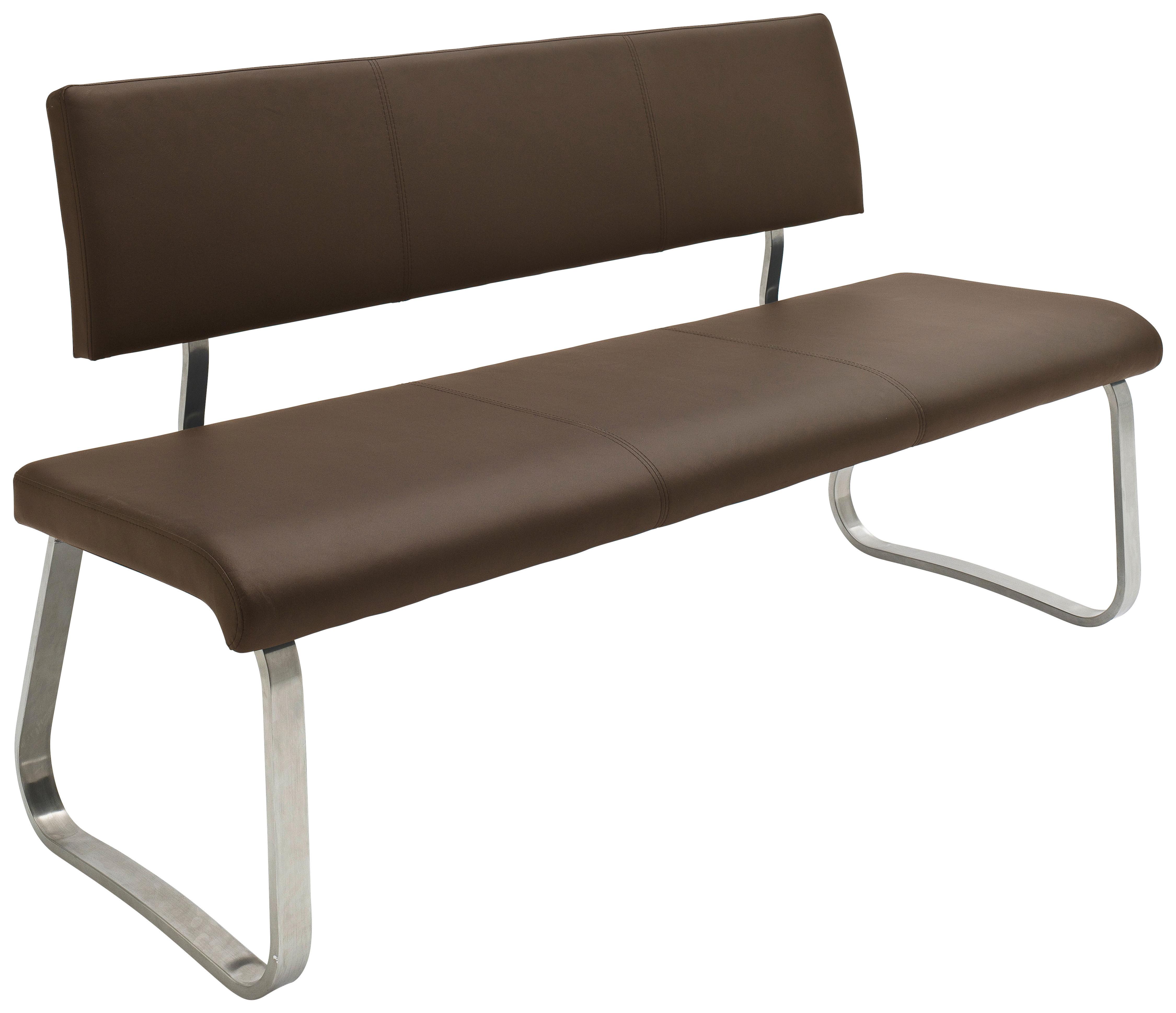 Sitzbank mit Lehne Braun Lederlook Arco B: 155 cm - Edelstahlfarben/Braun, Design, Textil/Metall (155/86/59cm) - Livetastic