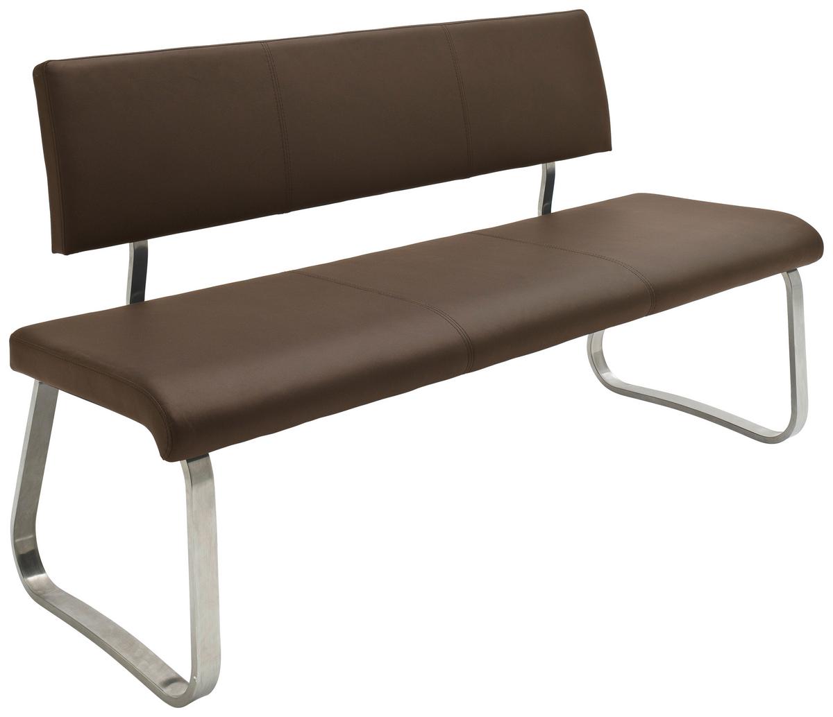 Sitzbank mit Lehne Braun Lederlook Arco B: 155 cm - Edelstahlfarben/Braun, Design, Textil/Metall (155/86/59cm) - Livetastic