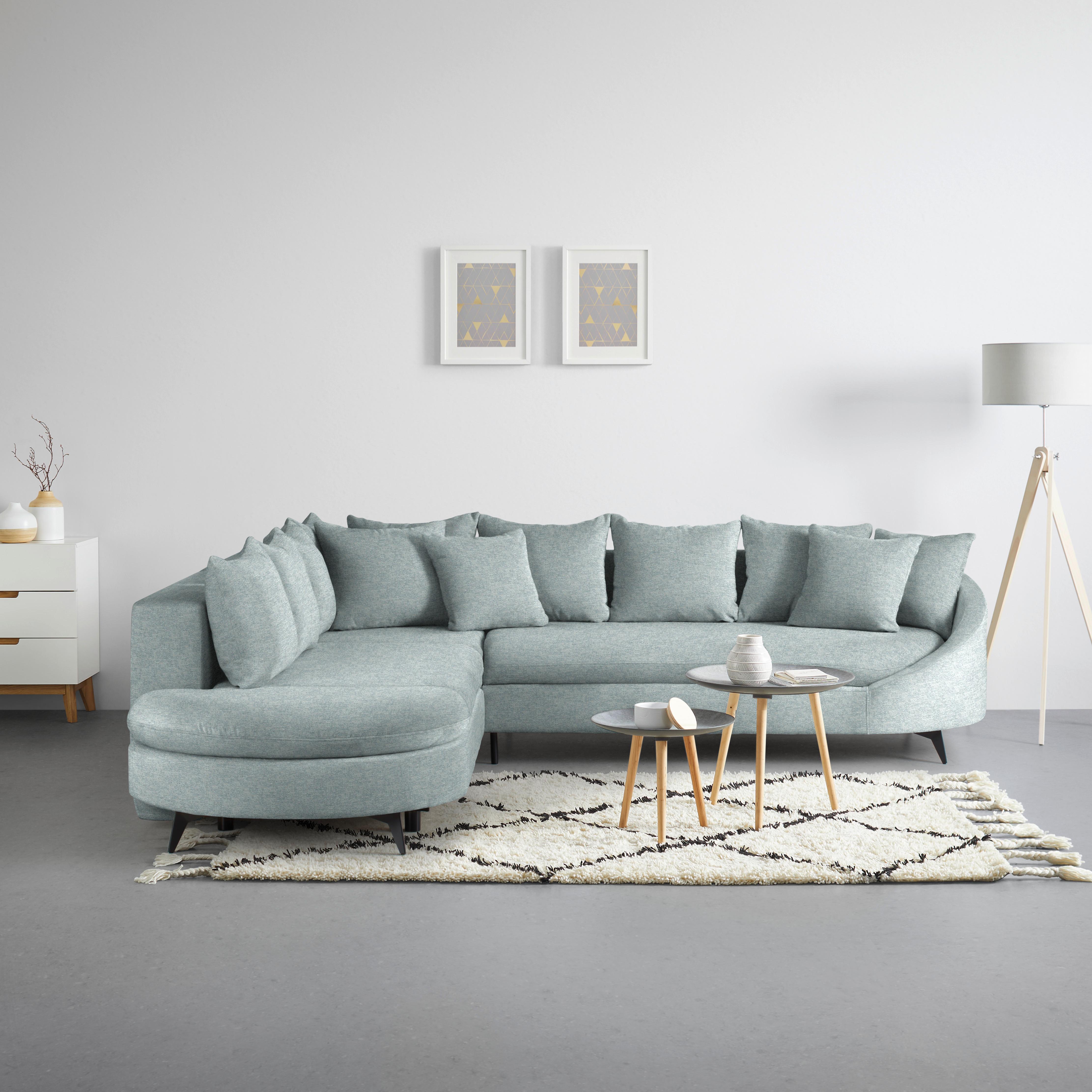 Rohová sedačka AXEL, levá, světle modrá tkanina - černá/světle modrá, Moderní, kov/textil (250/291cm) - Mömax