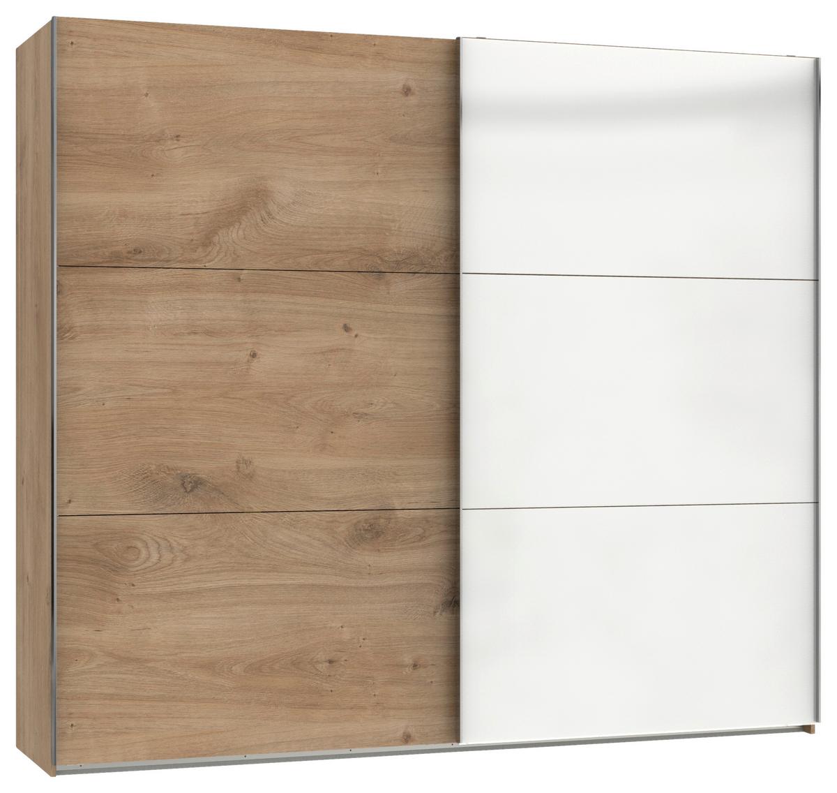 Schwebetürenschrank B: 250 cm Level Weiß/Eichefarben Dekor - Eichefarben/Weiß, MODERN, Holzwerkstoff (250/216/65cm) - MID.YOU