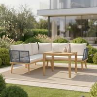 JÍDELNÍ TERASOVÁ SOUPRAVA JULINA - krémová/barvy akácie, Moderní, kov/dřevo (205/76/72cm) - Bessagi Garden