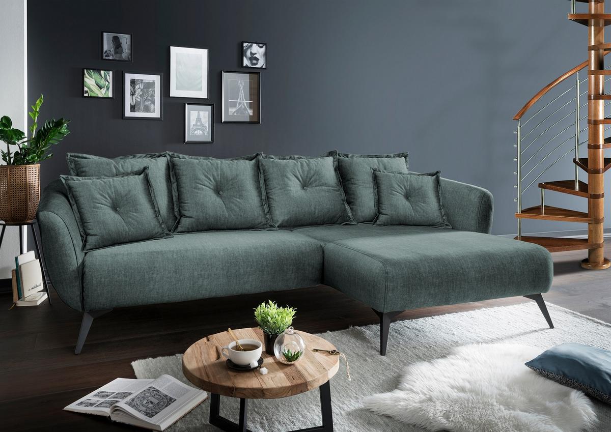 Ecksofa Baggio Mit Kissen Textil Blau/Grün - Blau/Schwarz, MODERN, Holz/Textil (277/162cm) - Livetastic