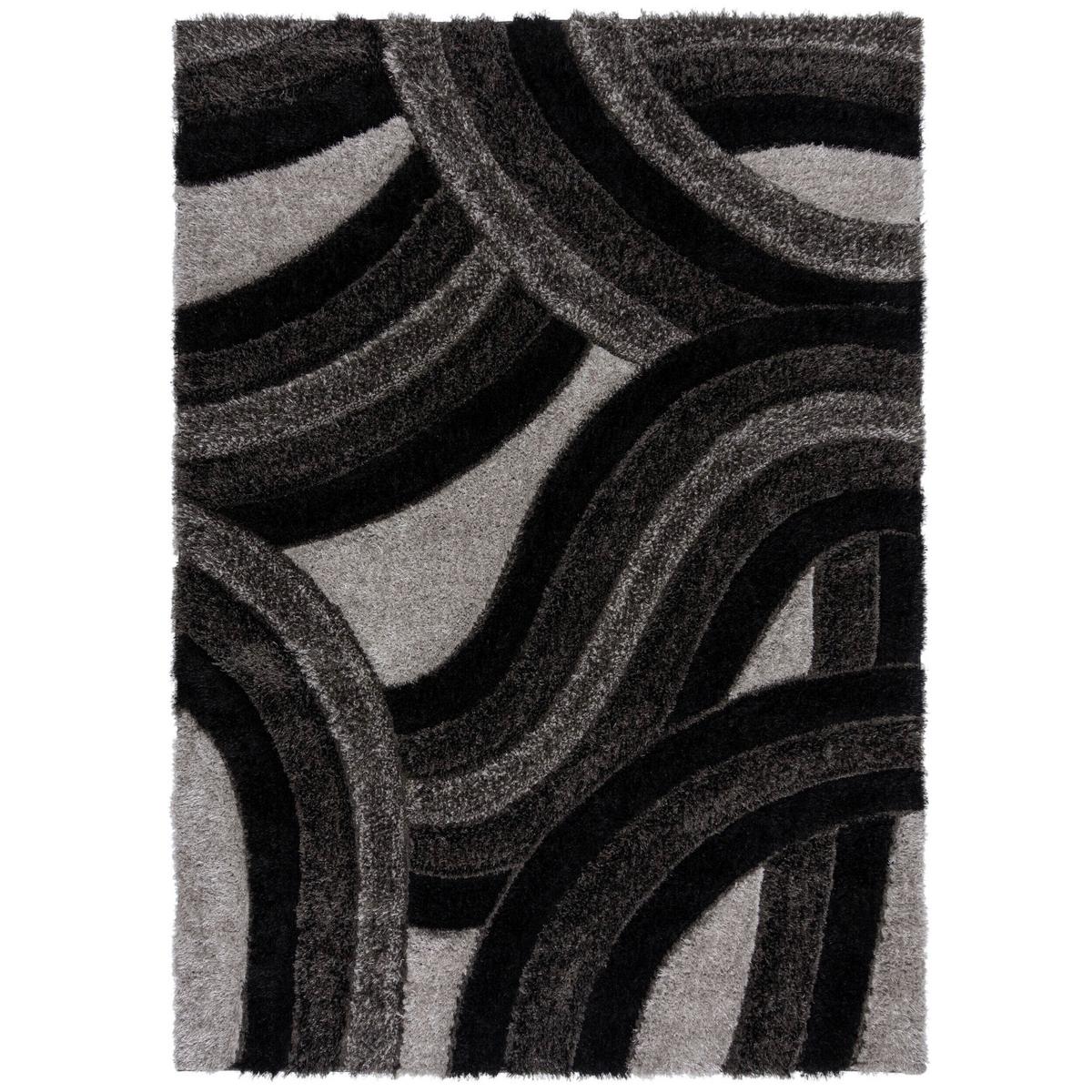 Shaggy Velvet Carved Grey/Bla 120x170 - Schwarz/Grau, Basics, Textil (120/170cm)