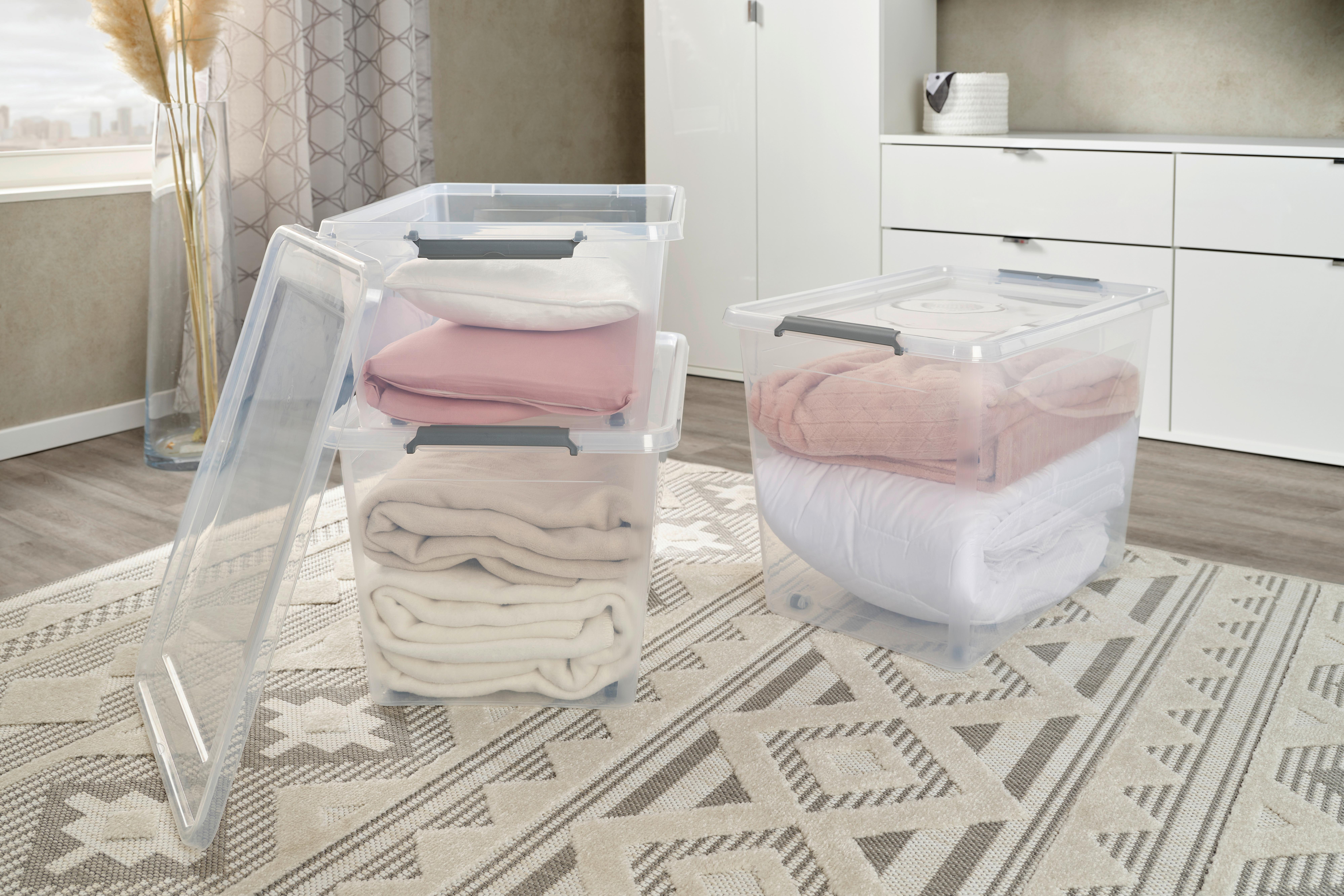 Aufbewahrungsbox mit Deckel Mila 40l, 58x39x26 cm - Transparent/Schwarz, Basics, Kunststoff (58/39/26cm) - Homezone